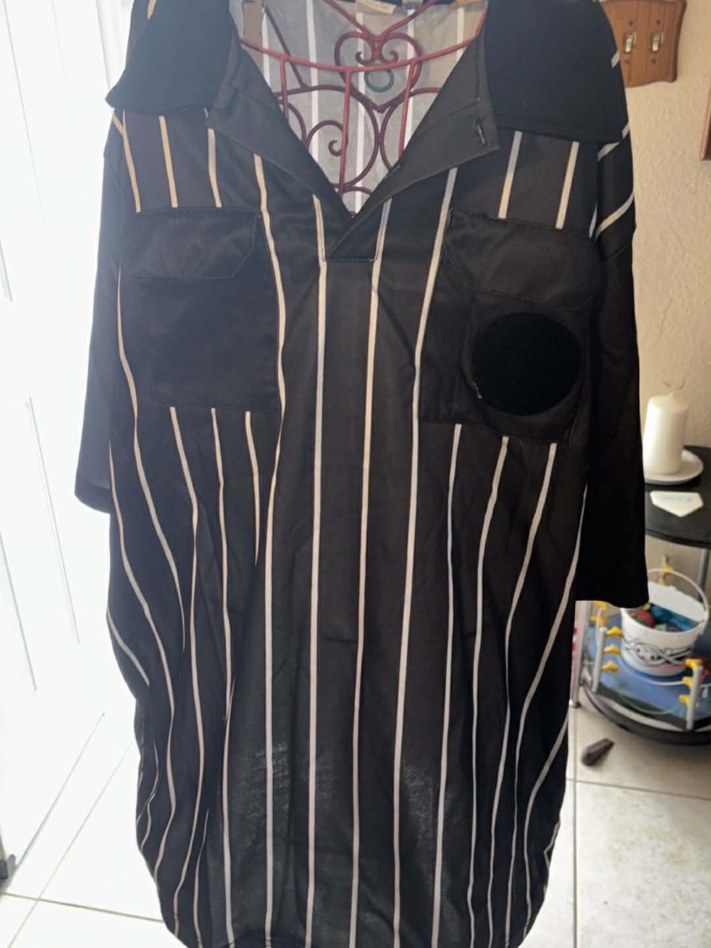 Black Striped Button-Up Shirt Dress - Vertical Cream Stripes
